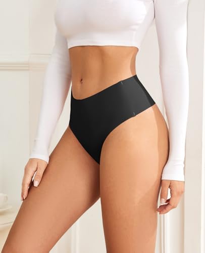 oshkang Thongs for Womens High Waisted Seamless for Women Underwear Sexy Breathable Panties 6 Pack (US, Alpha, Medium, Regular, Regular, F-6 color 6 pack) - Image 2