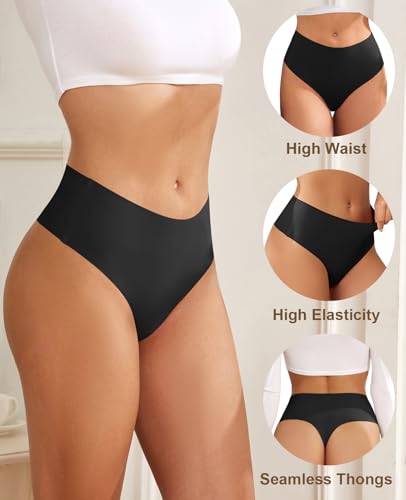 oshkang Thongs for Womens High Waisted Seamless for Women Underwear Sexy Breathable Panties 6 Pack (US, Alpha, Medium, Regular, Regular, F-6 color 6 pack) - Image 3