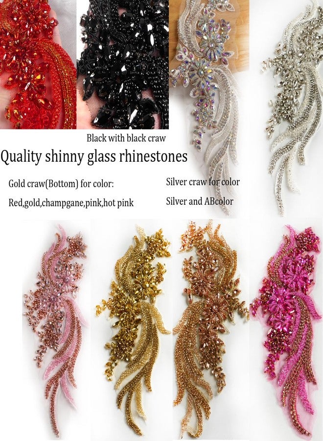 Labellezalady 1 Pair Hand-Made Beaded Rhinestons DIY Clothing Appliques Patch,14.5" *4.7" Wedding Dress Decoration,AB Color Multicolor Malti Flower Applique by Pair (Multicolor) - Image 3