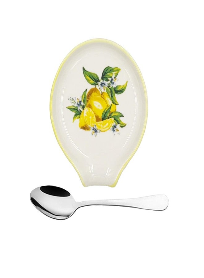 WSKC Lemon Tea Bag Holder for Used Tea Bag, Ceramic Teabag Coaster with Spoon for Coffee & Kitchen, 3.9 x 3.5 Inches - Image 1