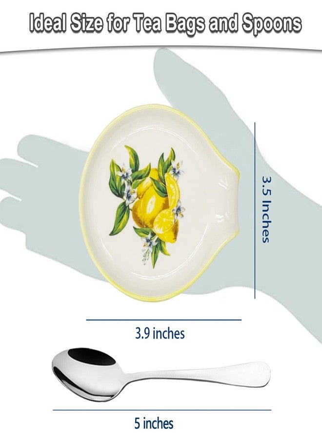 WSKC Lemon Tea Bag Holder for Used Tea Bag, Ceramic Teabag Coaster with Spoon for Coffee & Kitchen, 3.9 x 3.5 Inches - Image 2