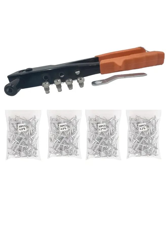 10 Inch Saffron Yellow Heavy Duty Manual Rivet Gun Set with 4 Heads and 120 Metal Rivets - Image 1