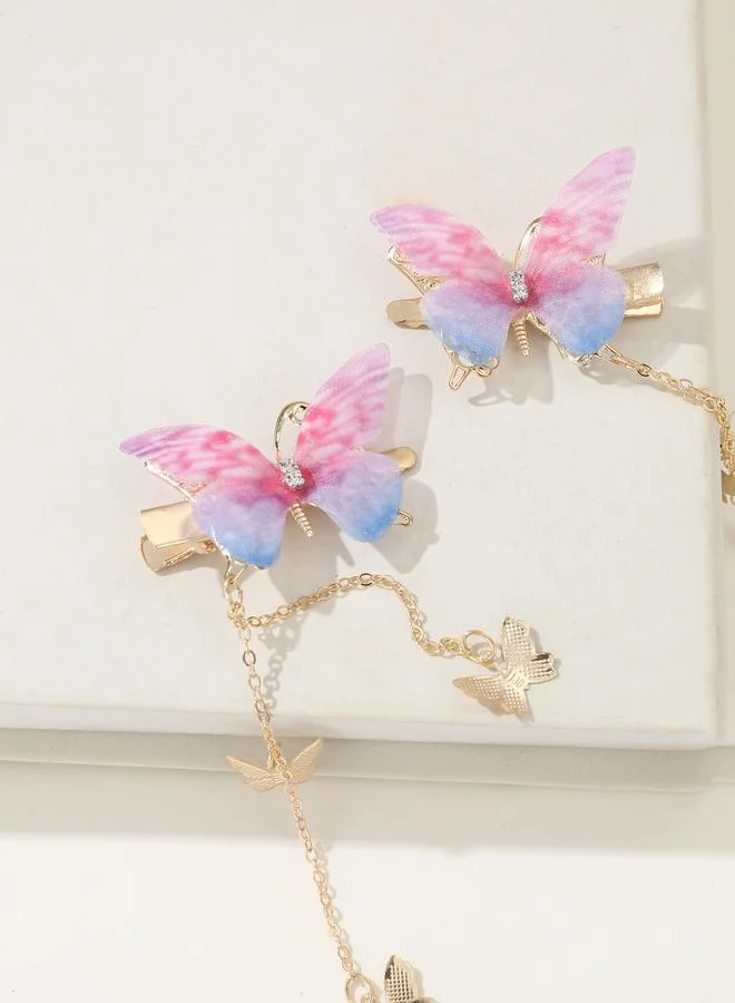 تايك تو Set of 2 - Butterfly Decor Chain Hair Clip