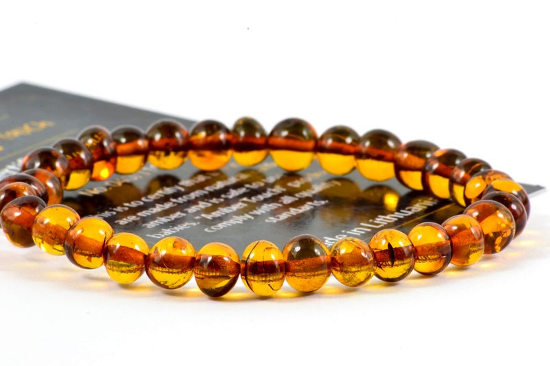 Amber-Touch Baltic Amber Bracelet for Adults Made on Elastic Band- Natural Amber from Baltic Region, Genuine Baltic Amber (Cognac, 7 inch) - Image 3