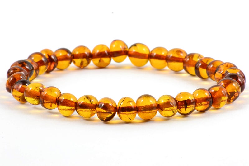 Amber-Touch Baltic Amber Bracelet for Adults Made on Elastic Band- Natural Amber from Baltic Region, Genuine Baltic Amber (Cognac, 7 inch) - Image 1