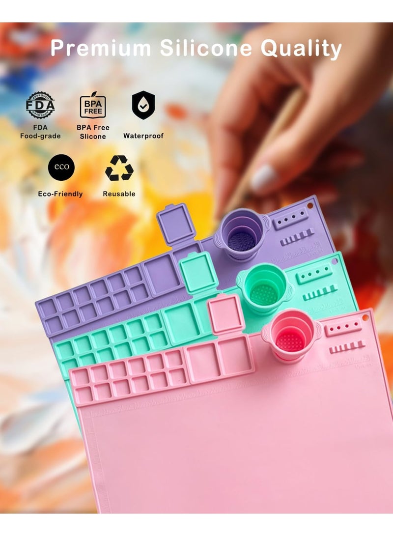 SYOSI Silicone Mat for Painting, Silicone Craft Mat - 20"X16" Art Mat with Detachable Cleaning Cups, 12 Color Zones, 2 Paint Zones for Kids Gifts, Clay, Make Mold, Art, DIY Creative and Play-Doh (Pink) - Image 2