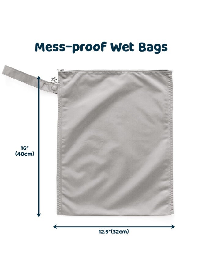Tiny Twinkle Mess Proof Wet Bags | 2-Pack Reusable Waterproof Wet Bags for Swimsuits | Baby Clothes | Travel & Diaper Bag (Grey, Indigo) - Image 2