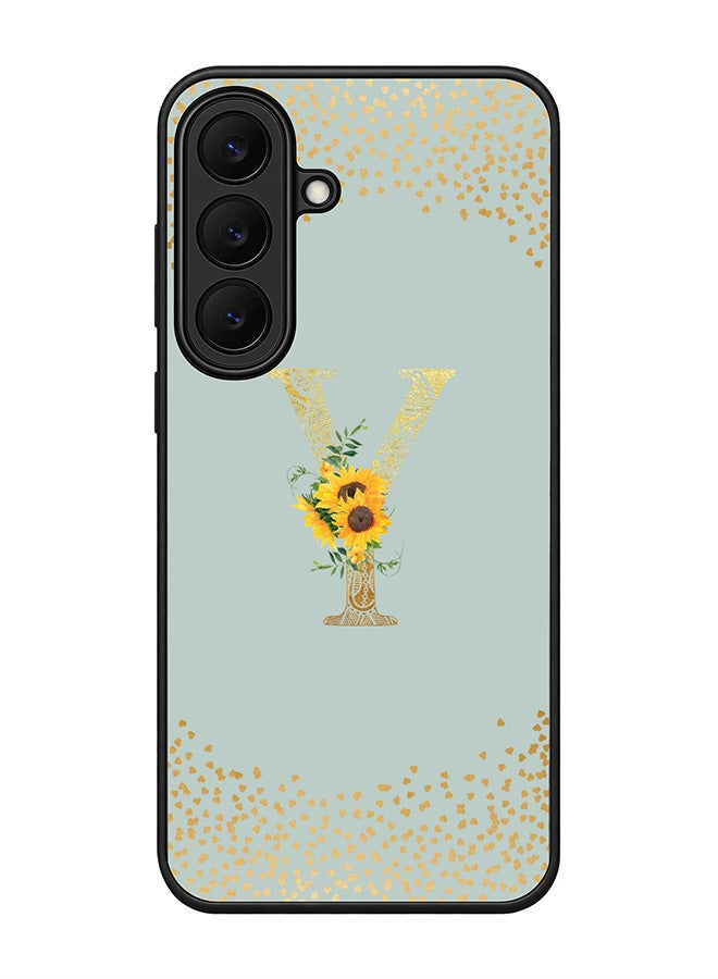Stylizedd Rugged Case for Samsung Galaxy S26 FE- Slim Fit Hybrid Rubber Cover Sunflower Monogram - Y (Light Grey)