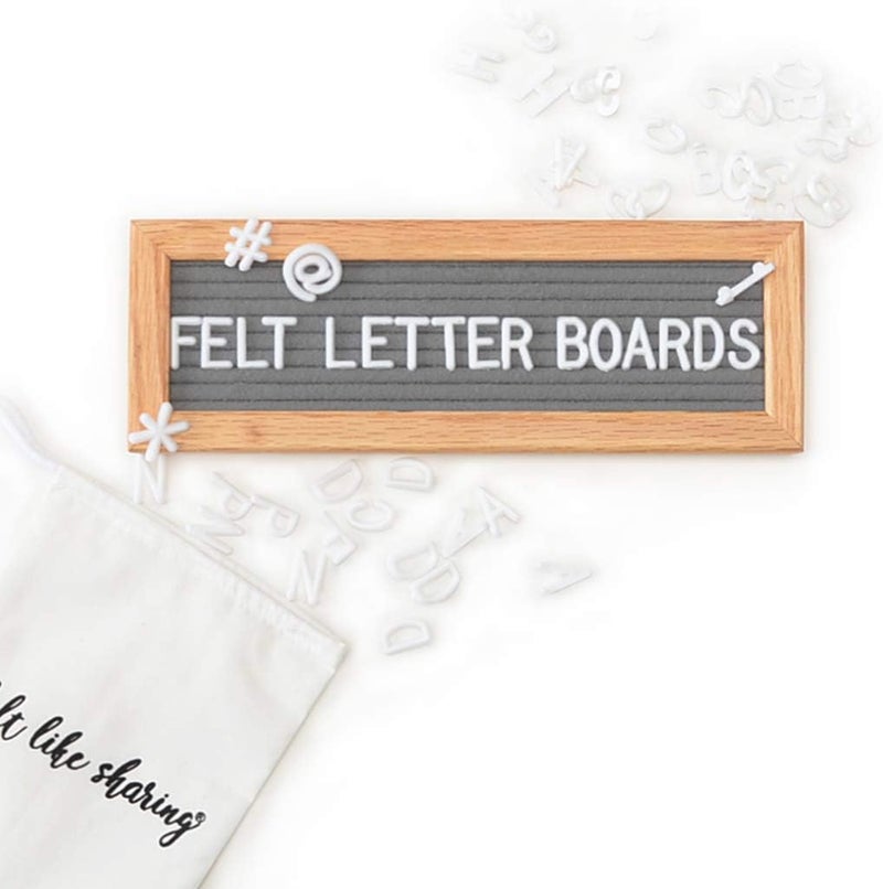 Felt Like Sharing Small Felt Letter Board with Letters and Numbers, Message Board W/ Oak Frame, 10 x 3.5 Inches, Changeable Letter Board, Includes 150 3/4 Inch White Plastic Letters for Signs, Gray Felt Letter Board - Image 1