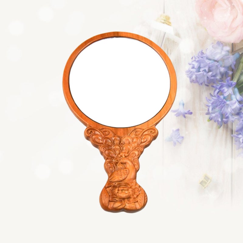 2 pcs 13cm Foldable Makeup Mirror Portable Practical Mirror Carving Plum Makeup Mirror - Image 1