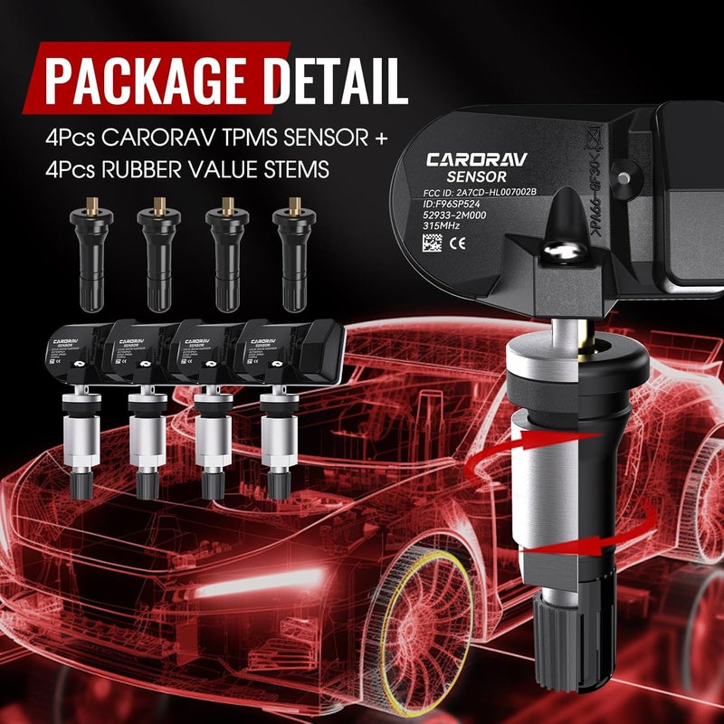CARORAV TPMS Sensor 315Mhz Tire Pressure Monitoring System - Set of 4 for Hyundai and Kia Models - Image 4