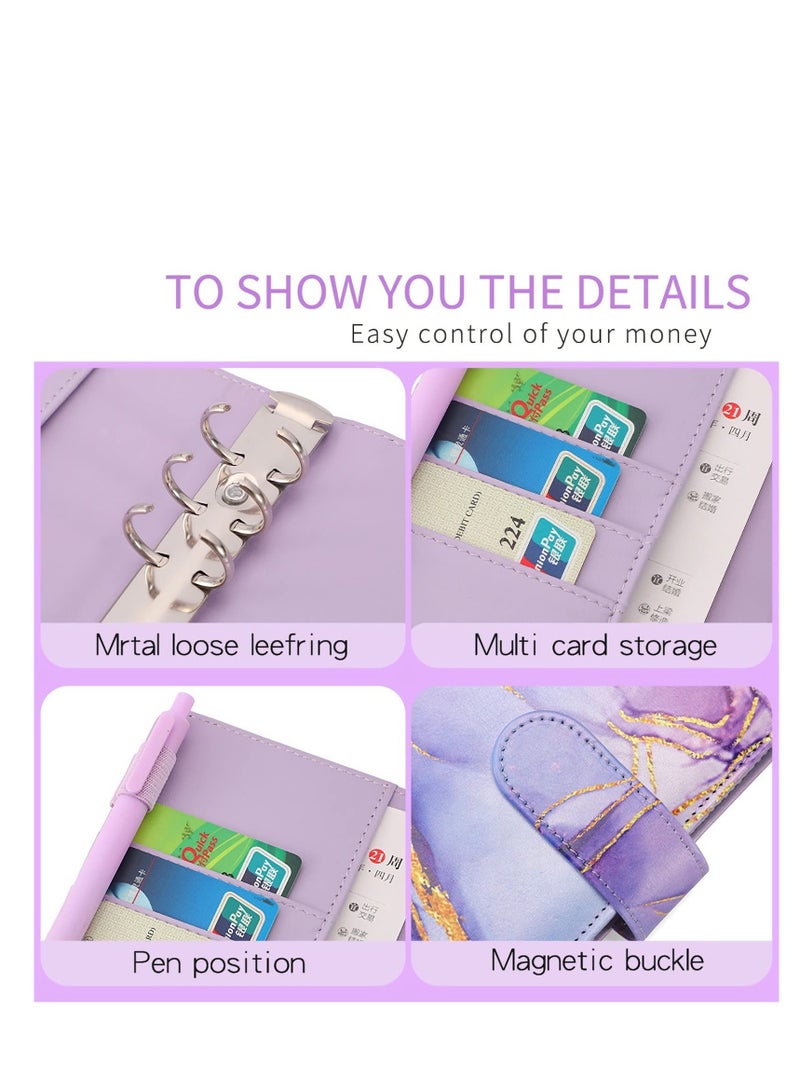 SOLARAE Budget Binder with Zipper Envelopes, Cash Envelopes for Budgeting, A6 PU Leather Budget Binder Planner with 12 Pcs Clear Zipper Envelopes, 12 Pcs Budget Sheets for Budgeting, Saving Money(Purple) - Image 4