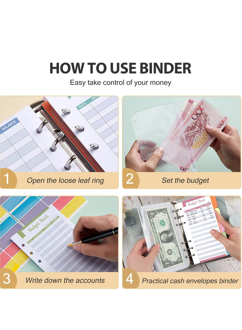 SOLARAE Budget Binder with Zipper Envelopes, Cash Envelopes for Budgeting, A6 PU Leather Budget Binder Planner with 12 Pcs Clear Zipper Envelopes, 12 Pcs Budget Sheets for Budgeting, Saving Money(Purple) - Image 2