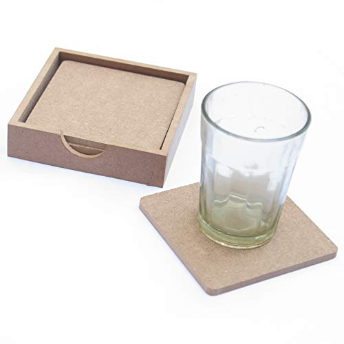 IVEI MDF DIY Coasters with Holder Stand - MDF Plain Wooden Coasters & Holder Blank Cutouts for Painting, Sheet Craft, Decoupage, Resin Art Work & Decoration (Square with Holder) - Image 3