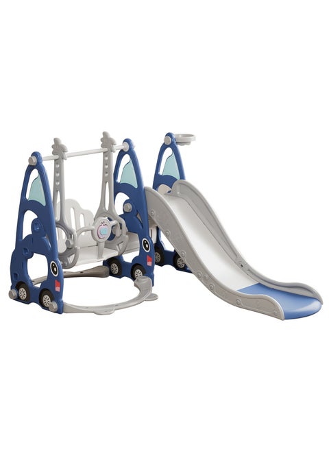 Indoor Outdoor Toddler Playground Set,4 in 1 Kids Slide and Swing Set,Kids Freestanding Swing Slide PlaySet with Basketball Hoop, Blue