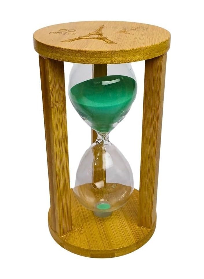 60-minute hourglass with glass and wooden frame 