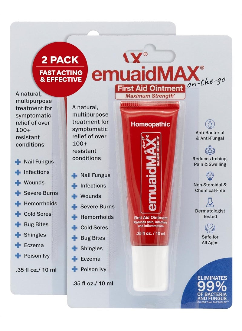 Emuaid EMUAIDMAX First Aid Homeopathic Ointment, Natural Fast-Acting Topical Ointment for Resistant Skin Conditions, Reduces Itching, Pain, and Swelling, On-The-Go Travel Size, 0.35oz, 2 Pack 