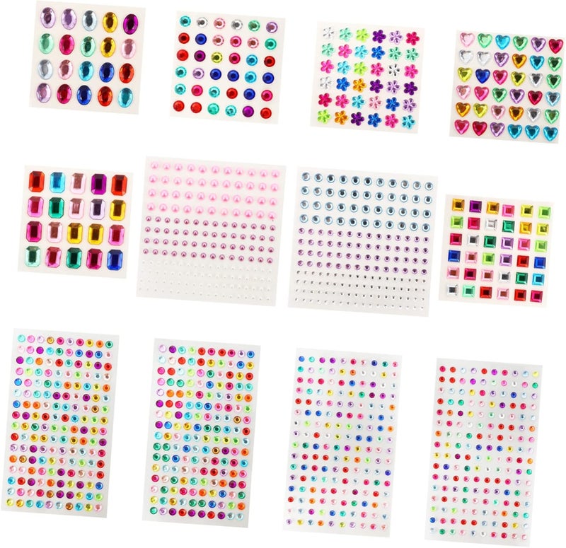 12Sheets DIY Rhinestone Stickers for Nail Art Body Decoration Acrylic Crystal Gems for Makeup Crafts Skin Friendly High Gloss for Creative DIY Projects - Image 1