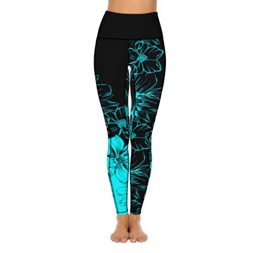 KevaMolly Yoga Pants with Phone Pockets for Women High Waisted Leggings Petite Length Workout Activewear Y2k Blue Flower Print - Image 3
