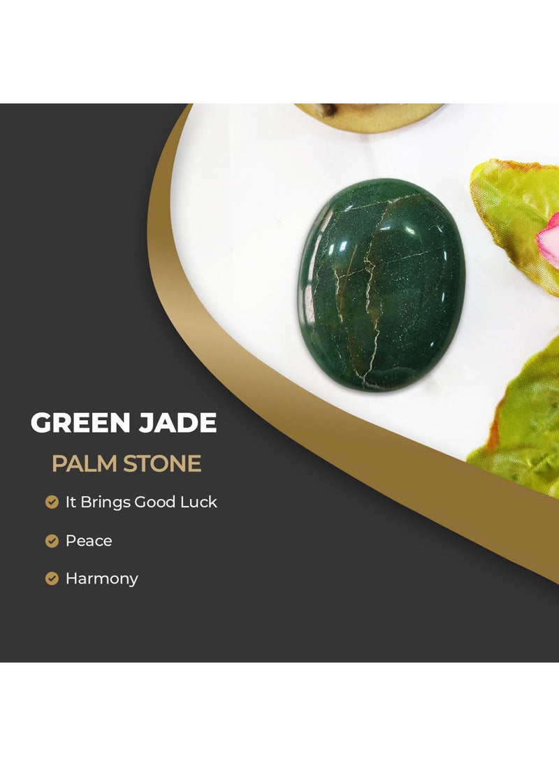 Shubhanjali Shubhanjali Natural Green Jade Crystal Palm Stones for Anxiety Stress Relief AA Origianl Healing Gemstone Pebble Crystal Green Jade Palm Stone for Yoga Meditation Reiki  - Image 2