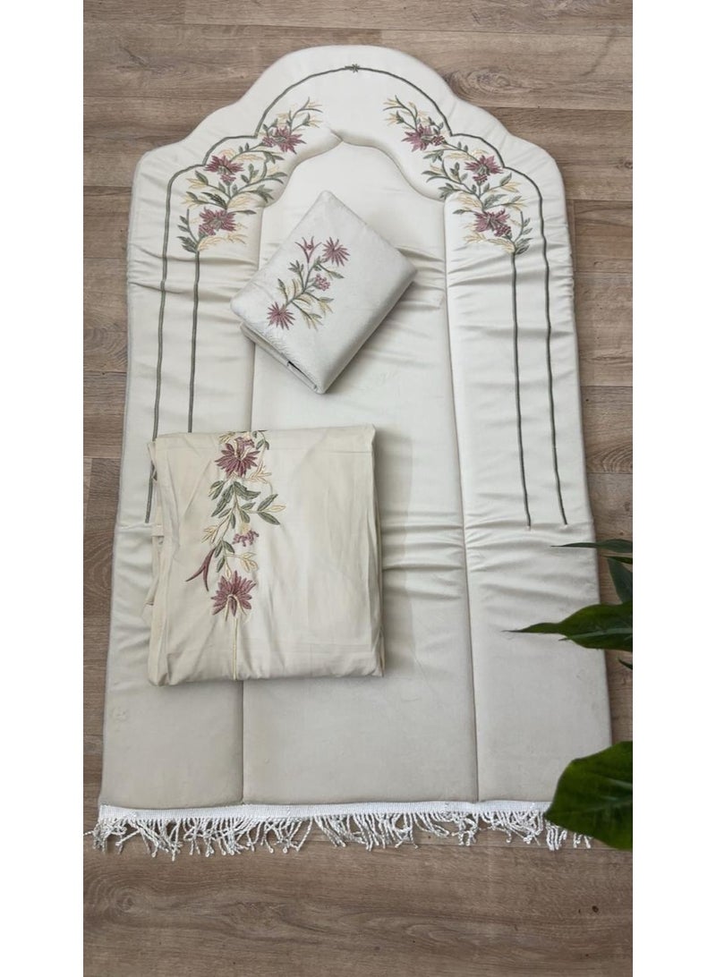 أرام سجادة صلاة اسفنج مبطن مع شرشف صلاة مرد خامة باردة و ممتازة وغلاف مصحف