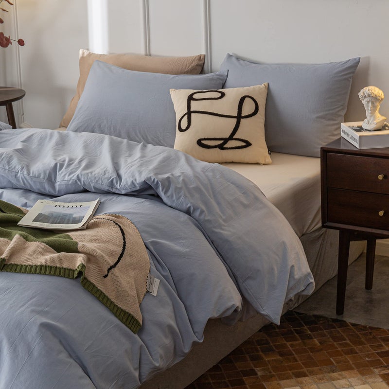 Janlive Washed Cotton Duvet Cover Queen Ultra Soft 100% Cotton Solid Color Light Blue Duvet Cover Set with Zipper Closure -3 Pieces Light Blue Queen - Image 3