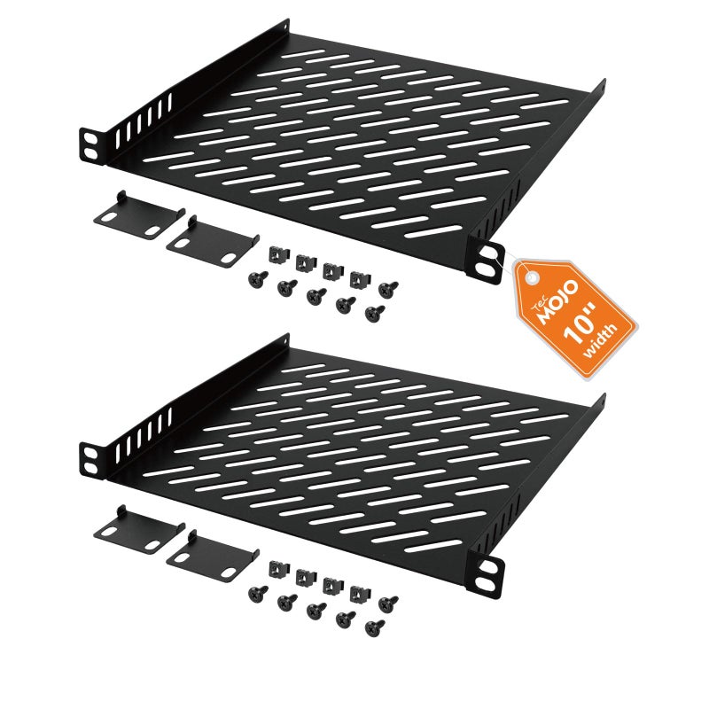 Tecmojo 2 Pack 0.5U Rack Mount Shelf for 10" Server Rack, 7.87" Deep Vented Cantilever Tray, Metal Shelf for Network Cabinet, Server Enclosure, Enhanced Airflow, Black - Image 1