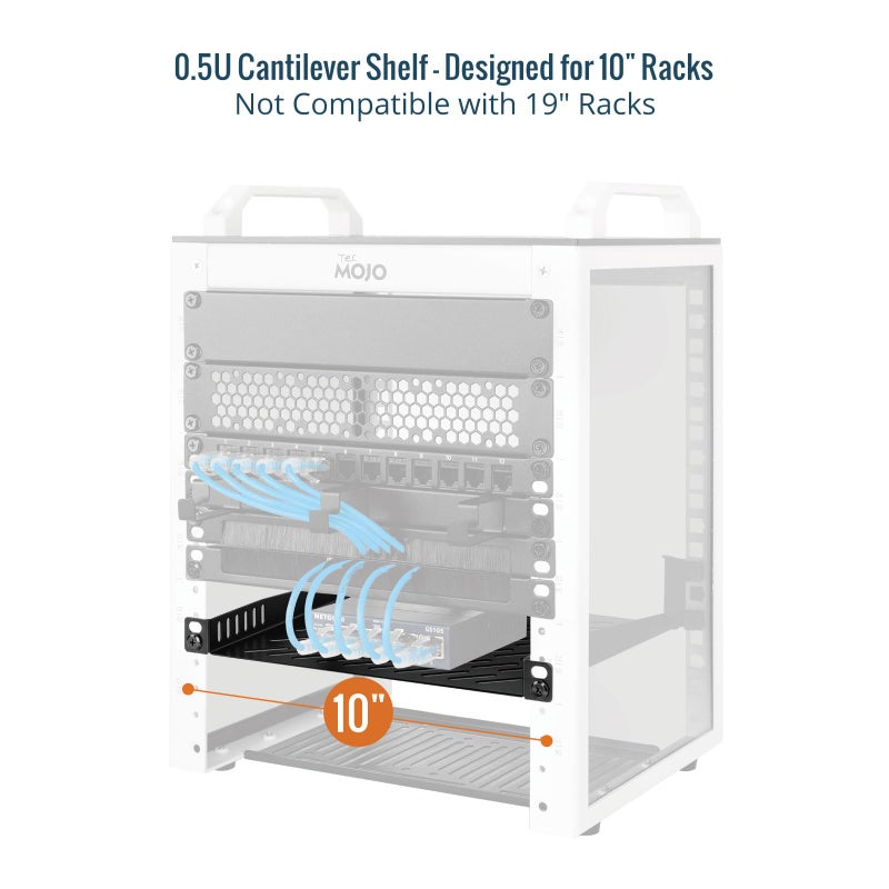 Tecmojo 2 Pack 0.5U Rack Mount Shelf for 10" Server Rack, 7.87" Deep Vented Cantilever Tray, Metal Shelf for Network Cabinet, Server Enclosure, Enhanced Airflow, Black - Image 3