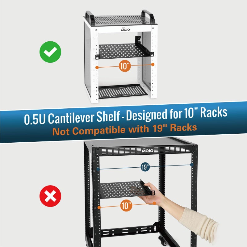 Tecmojo 2 Pack 0.5U Rack Mount Shelf for 10" Server Rack, 7.87" Deep Vented Cantilever Tray, Metal Shelf for Network Cabinet, Server Enclosure, Enhanced Airflow, Black - Image 2