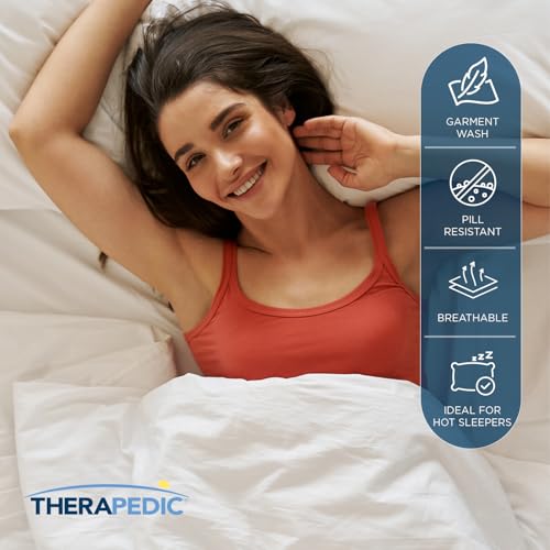 Therapedic 100% Egyptian Cotton Queen 6-Piece Sheet Set – Naturally Cooling & Breathable Sateen, Preshrunk Garment Wash, 16" Deep Pocket Fitted Sheet, Bonus Pillowcases, Soft & Durable - White - Image 3