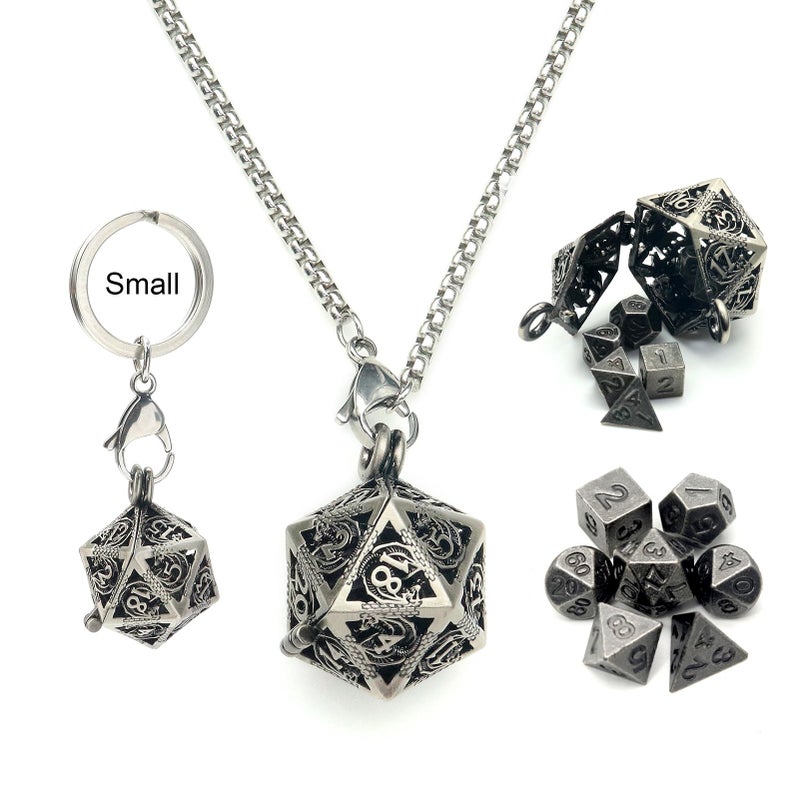 Haxtec Mini Metal DD Dice Set with Hollow Necklace Case 7PCS Keychain Portable - Image 3