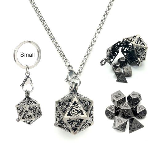 Haxtec Mini Metal DD Dice Set with Hollow Necklace Case 7PCS Keychain Portable - Image 1