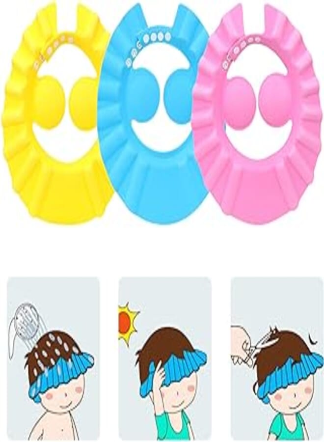 SUNTRADE 3Pcs Cute Kids Adjustable Shampoo Bath Bathing Shower Cap Hat Wash Hair Shield