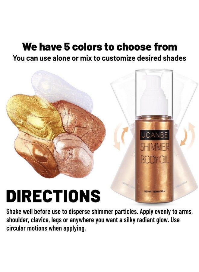 UCANBE Body Shimmer Oil 100ml, Moisturizing Body Glow Glitter Oil, Waterproof Shimmering Body Luminizer Liquid Illuminator Highlighter, Tinted Shimmer Body Lotion Glowing Bronzer Makeup(Bronze Gold) - Image 3