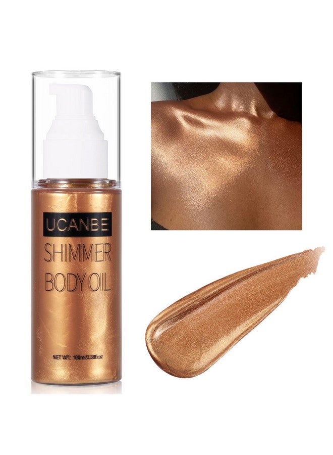 UCANBE Body Shimmer Oil 100ml, Moisturizing Body Glow Glitter Oil, Waterproof Shimmering Body Luminizer Liquid Illuminator Highlighter, Tinted Shimmer Body Lotion Glowing Bronzer Makeup(Bronze Gold) - Image 1