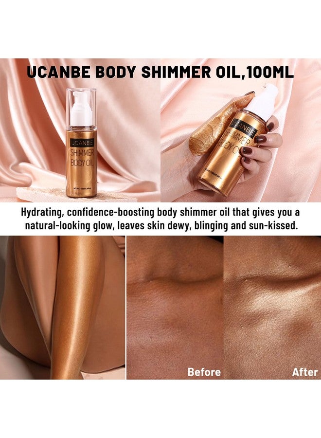 UCANBE Body Shimmer Oil 100ml, Moisturizing Body Glow Glitter Oil, Waterproof Shimmering Body Luminizer Liquid Illuminator Highlighter, Tinted Shimmer Body Lotion Glowing Bronzer Makeup(Bronze Gold) - Image 4