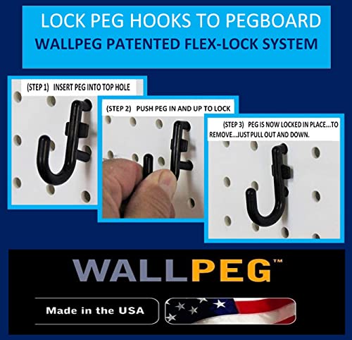 WallPeg 100Pcs Pegboard Accessory Peg Hook Set – Durable, Self-Locking Black 1/4" J-Style FlexLock Peg Hooks for Hanging Tools, Storage, and Wall Organization - Image 3