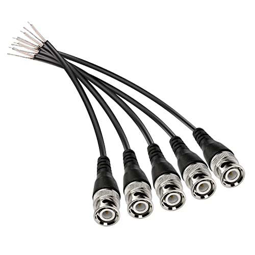 MEIRIYFA BNC Pigtail Cable Bare Wire, BNC Male Coaxial Connector Extension Plug with Open End Wire for CCTV Camera Terminal Adpater (5pcs BNC Male) - Image 1