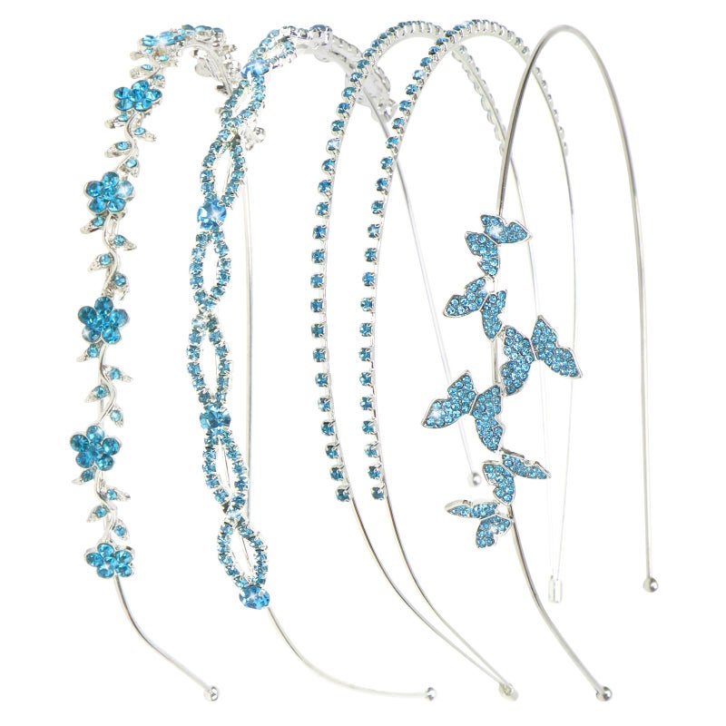 Wecoe 4 Pack Light Blue Rhinestone Bridal Headpieces  Crystal Butterfly Leaf Metal Headbands for Women Girls Flower Girls Weddings  Gifts