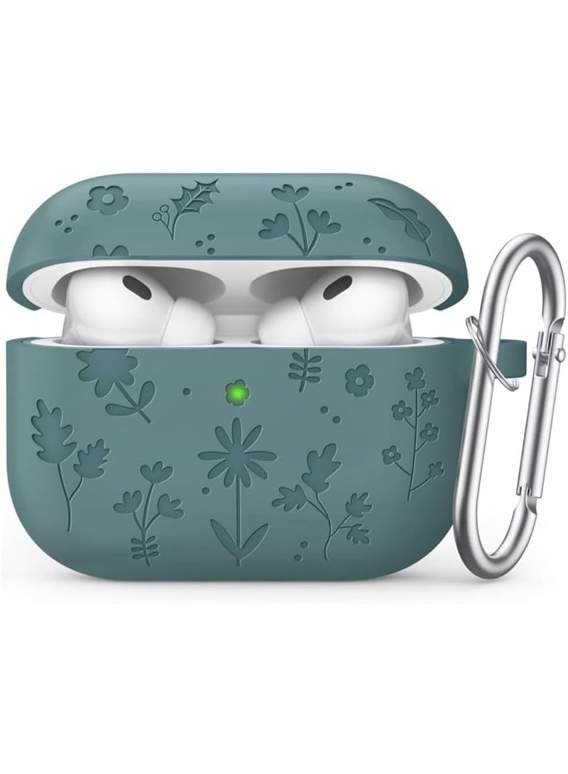 فكرة فاكرة جراب مخصص لـ AirPods Pro 3 (2025) بتصميم أنيق منقوش بالزهور، مصنوع من سيليكون ناعم ومقاوم للصدمات لحماية كاملة مع حلقة مفاتيح لسهولة الحمل باللون الأخضر 🌿🎧 - Image 1