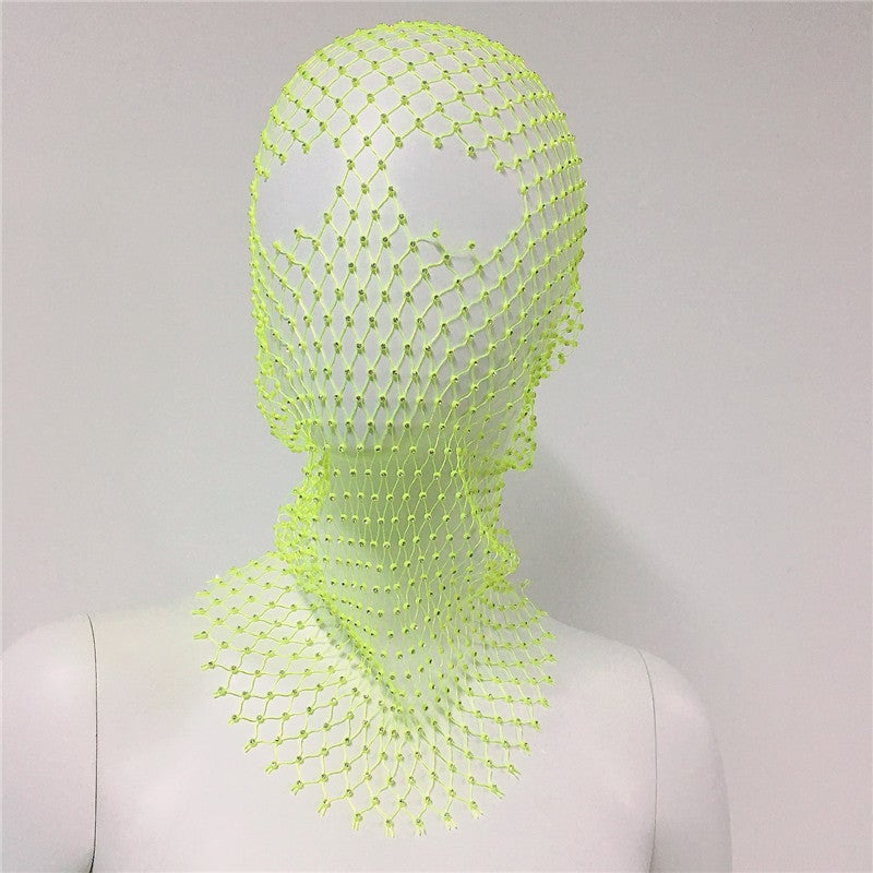 Summer Explosions and Diamond-encrusted Fishing Net Hood Trendy Fashion Street Photoshoot Full Diamond Mask Music Festival Hood Tide - Image 1