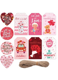 Generic 100pcs Valentine's Day Gift Tags, 10 Styles 3 Shapes Valentines Tags, Heart Gift Tags Labels Round Double Sided Hanging Paper Ornaments for Wedding Party Gift Wrapping, with 65.6ft Rope  - Image 1