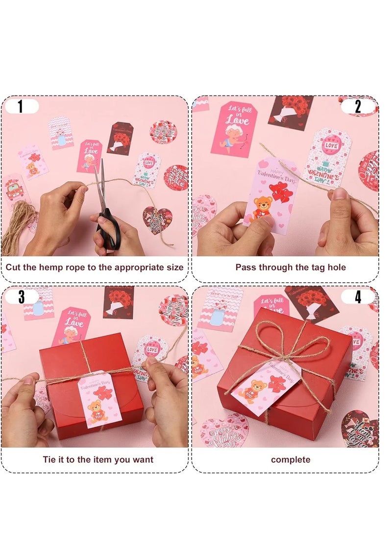 100pcs Valentine's Day Gift Tags, 10 Styles 3 Shapes Valentines Tags, Heart Gift Tags Labels Round Double Sided Hanging Paper Ornaments for Wedding Party Gift Wrapping, with 65.6ft Rope - Image 3