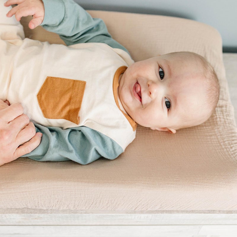 Konssy 2 Pack Muslin Changing Pad Covers for Boys, Ultra Soft & Breathable Cotton Baby Diaper Changing Table Covers, Neutral Nursery Diaper Changing Pad Sheets (Fog Green,Cream) - Image 3