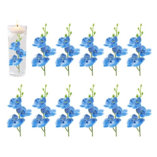 ARDUX 12 Pieces Artificial Flower Vase Fillers for Floating Candles Blue Orchid Flower Vase Fillers for Table Centerpiece Decorartion Wedding Party Home Bar Restaurant Decor Blue