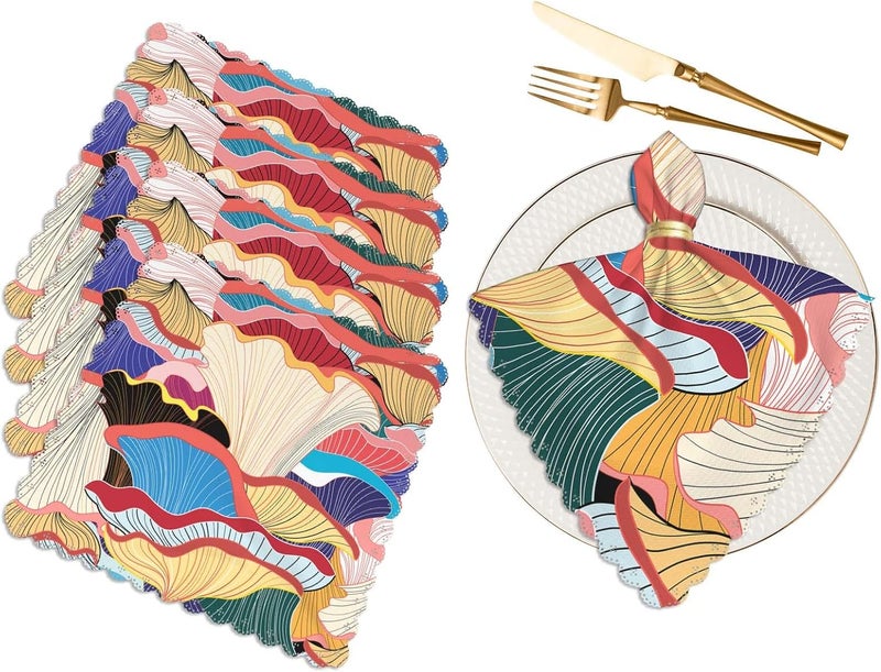 Yibeas Mushrooms Cloth Napkins Set of 4 Soft Beautiful Graphic Pattern of Colorful Polyester Dinner Square Napkin for Family Restaurant Weddings Parties 18 x 18 inch - Image 1