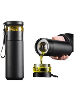 Generic Stainless steel tea water separation cup,Tea Infuser Bottle Coffee thermos,Business office portable water cup Outdoor carrying rope straight cup 500ml  Vacuum Insulated Water Bottle (black)  - Image 1