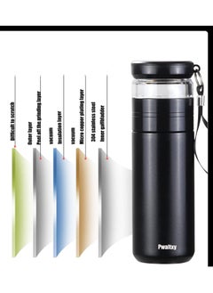 Generic Stainless steel tea water separation cup,Tea Infuser Bottle Coffee thermos,Business office portable water cup Outdoor carrying rope straight cup 500ml  Vacuum Insulated Water Bottle (black)  - Image 2