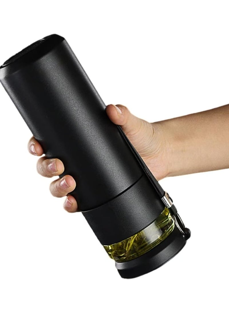 Stainless steel tea water separation cup,Tea Infuser Bottle Coffee thermos,Business office portable water cup Outdoor carrying rope straight cup 500ml  Vacuum Insulated Water Bottle (black) - Image 4