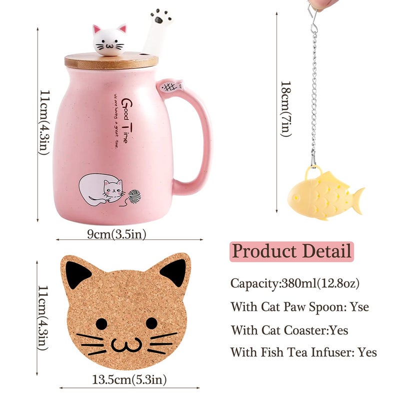 BigNoseDeer Kawaii Tea Cup with Infuser Cute Cat Mug Ceramic Coffee Mug Tea Mug Pink Cute Cool Preppy Stuff Gifts for Women Cat lover Gifts 13oz - Image 5
